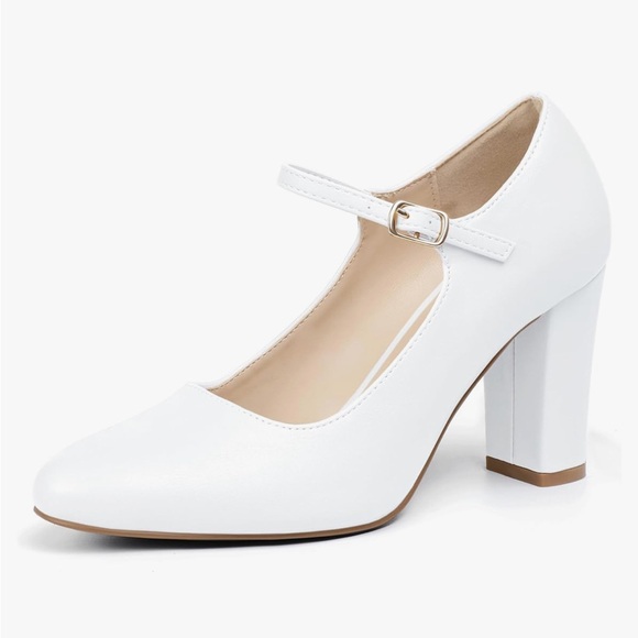 White Pumps Mary Jane’s Chunky Wedge Heels- Size 8 Great Condition - Picture 1 of 1